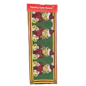 Christmas Teddy Bears Candy Canes Vintage Tapestry Table Runner 13 x 72 NEW‎
